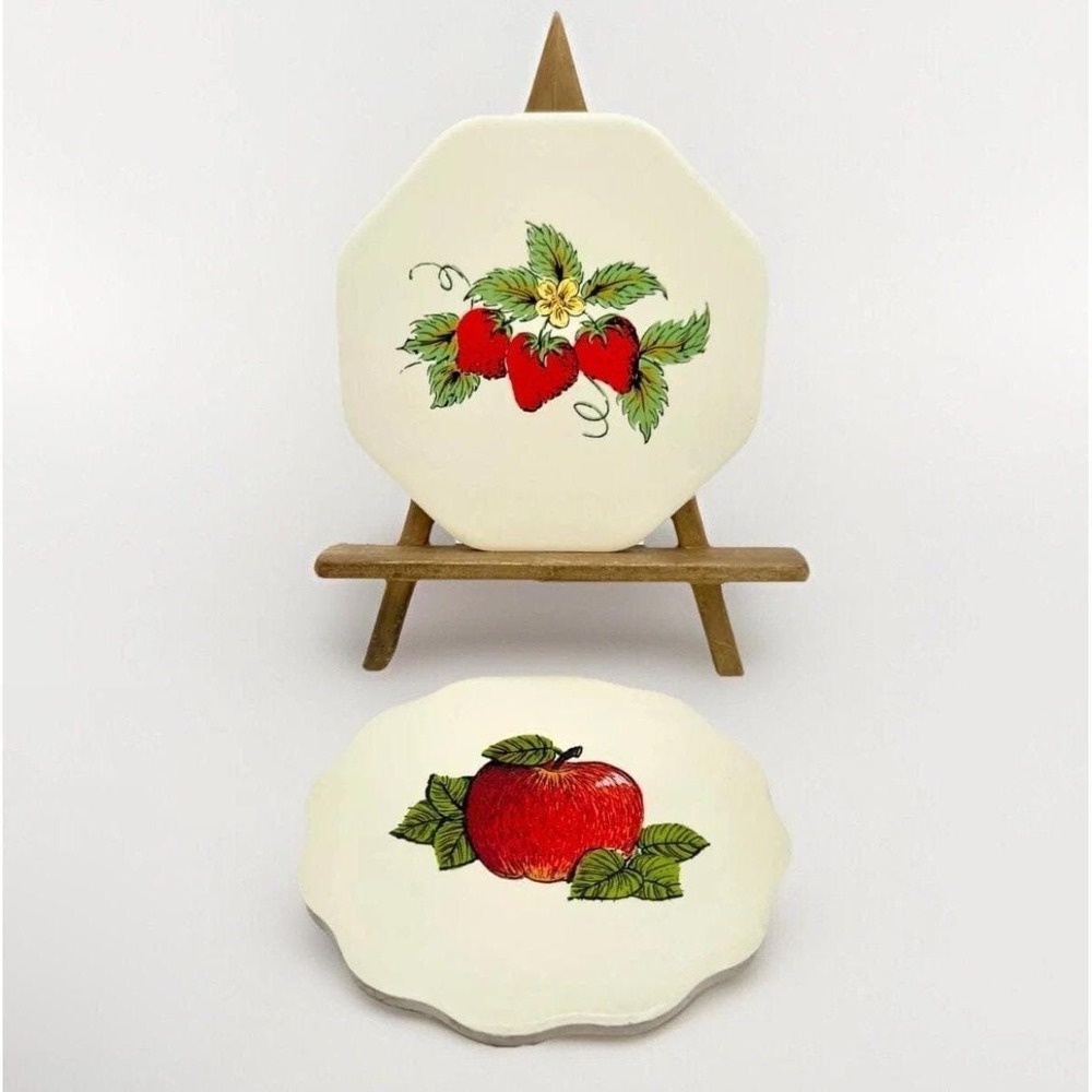 Vintage Berry & Fruit Trivets Apple Strawberry Cottage Kitchen Wall Decor